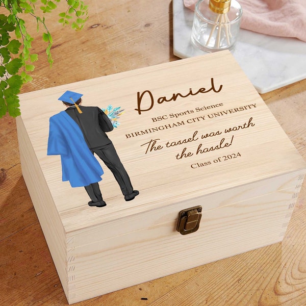 Personalized Graduation Memory Keepsake Box for Him, Male Graduation Gift, Graduation Card Holder Box, 2024 Graduation, Class of 2024