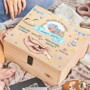 Caja de madera con forma de corazón para recuerdo de bebé, regalo de Navidad, caja de madera con forma de corazón para bebé recién nacido, caja de madera con forma de corazón para bebé niño o niña
