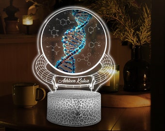 Personalized DNA Science 3D Lamp, Biology Science Gift Decor For Nurse Doctor Physician, Microbiology, Biomedical, Pre-med, Chemistry Gifts