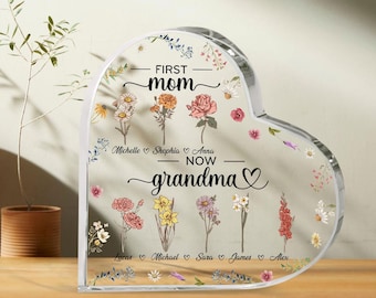 Personalized Birth Month Flowers Gifts For Mom, Grandma, First Mom, Now Grandma Acrylic Plaque, Mother's Day Gift, Nana Christmas Gifts
