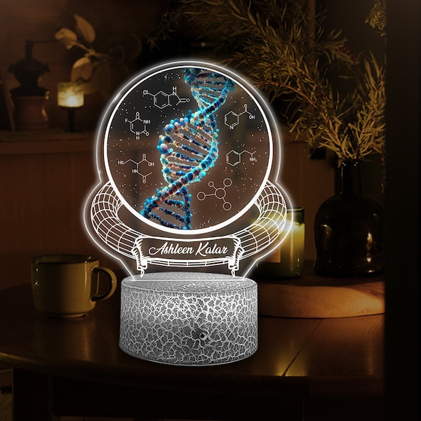 Personalized DNA Science 3D Lamp, Biology Science Gift Decor For Nurse Doctor Physician, Microbiology, Biomedical, Pre-med, Chemistry Gifts