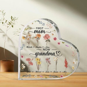 Personalized Birth Month Flowers Gifts For Mom, Grandma, First Mom, Now Grandma Acrylic Plaque, Mother's Day Gift, Nana Christmas Gifts