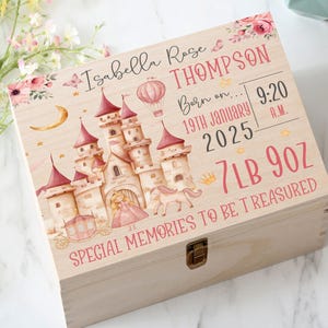 Caja de madera con forma de princesa para recuerdos de bebé, regalo de Navidad, caja de madera personalizada para recuerdo de bebé recién nacido, linda caja de madera de princesa para bebé niño, niña