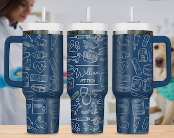 Personalisierte 40 Unzen gravierte Becher für Veterinär, Vet Tech, zukünftiges Vet Tech Geschenk, Tierarzt-Abschluss, Tierarzt-Assistent, Tierarzt-Woche, Geschenk des Veterinär-Personals