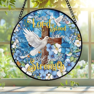 Floral Cross Faux Christ Stained Glass, Easter Decor, God Christmas Ornament, Bible Verse Religious Window Hanging, Faith Christian Gift