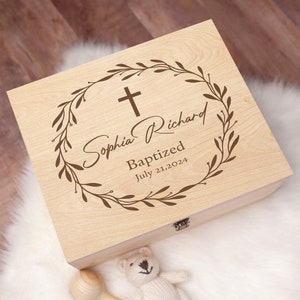 Caja de madera personalizada para recuerdos de bautizo, primera comunión, regalo de bautizo, regalo religioso para ahijados, nietos, padrinos, regalo de bautismo.