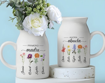 Personalized Primero Madre Ahora Abuela Flower Vase, Mother's Day Gifts For Abuela, Abuelita Gifts, Birth Month Flower Gifts, Madre Gifts