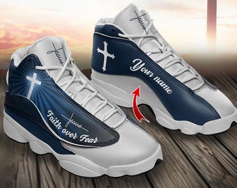 Custom Faith Over Fear Jesus Shoes, Christian Gifts, God Sneakers, God Running Shoes, Religion Sporty Sneakers, Gifts For Dad, Husband