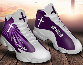 Faith Over Fear JD13 Sneakers, Jesus Shoes, Christian Gift, God Sneakers, God Running Shoes, Religion Sporty Sneakers, Gift For Dad, Husband
