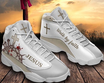 Walk By Faith JD13 Sneakers, Jesus Shoes, Christian Gifts, God Sneakers, God Running Shoes, Religion Sporty Sneakers, Gifts For Dad, Husband