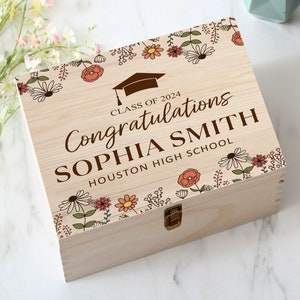 Personalized Graduation Memory Keepsake Box, Custom Graduation Wooden Box Gift, Graduation Card Holder Box, 2024 Graduation, Class of 2024