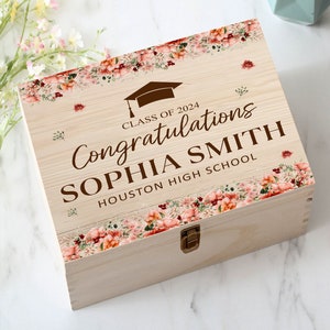 Personalized Graduation Memory Keepsake Box, Custom Graduation Wooden Box Gift, Graduation Card Holder Box, 2024 Graduation, Class of 2024
