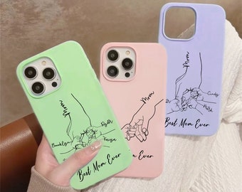 Funda personalizada para teléfono de mamá con nombres de niños, regalo de Navidad para mamá, funda personalizada para teléfono de mamá para iPhone, Samsung, regalos del Día de la Madre para mamá