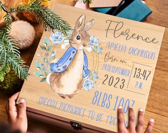 Personalized Baby Memory Wooden Keepsake Box, Christmas Gift, Keepsake Box for Newborn Baby, Cute Rabbit Wooden Box For Baby Boy, Baby Girl