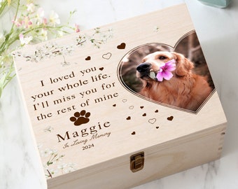 Custom Photo Pet Memorial Memory Keepsake Box, Wood Memory Box, Personalized Dog Wooden Box, Cat Lover Gift, Pet Memorial Box, Pet Loss Box