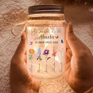 Personalizado El Jardín De La Abuela 16 Oz Mason Jar Light / Regalo del Día de la Madre para Abuela / Regalo de flores personalizado del mes de nacimiento para Abuelita