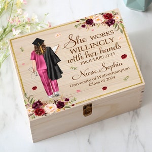 Caja de recuerdos personalizada para graduación de enfermera, regalo personalizado para graduación de enfermera, tarjetero de graduación, regalo para enfermera, promoción de 2024