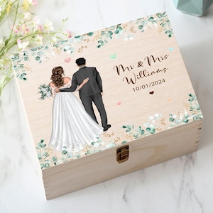 Personalized Wedding Memory Keepsake Box, Custom Bridal Shower Gift, Wooden Gift Box With Couple Name, Gifts For Wedding, Anniversary Gift