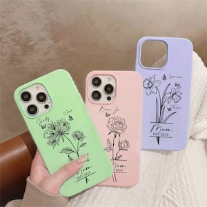 Personalized Mom Phone Case With Kids Names, Mum Christmas Gifts, Custom Birth Flowers Mom Phone Case For Iphone, Samsung, Mother&#39;s Day Gift
