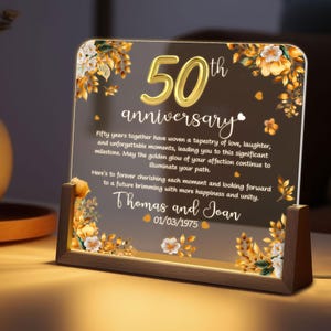 Custom 50th Anniversary Lamp Wood Base, Gold Wedding Gift, 50th Anniversary Gift For Parents, 50th Wedding Anniversary Gift Wedding Gifts