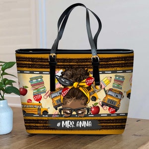 Personalized School Bus Driver Leather Tote Bag, Bus Driver Bag, Back To School Gift, Bus Driver Appreciation Day Gift, Gift for Bus Driver