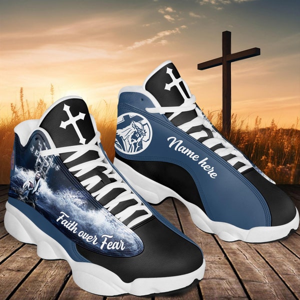 Custom Faith Over Fear Jesus Shoes, Christian Gifts, God Sneakers, God Running Shoes, Religion Sporty Sneakers, Gifts For Dad, Husband