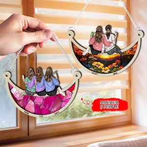 Personalized Besties Forever Suncatcher, Best Friends Sitting On The Moon Window Hanging Ornament, Sistas Gift , Soul Sisters Christmas Gift