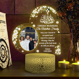Custom Photo Umrah Mubarak 3D Led Light Acrylic Base, Family Islamic Room Decor, Hajj Mubarak, Umrah Kaaba, Ramadan Mubarak, Eid Mubarak