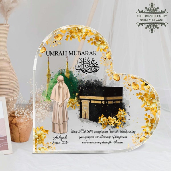 Plaque acrylique personnalisée coeur Omra Moubarak, cadeau du Hajj Moubarak, cadeau Omra Moubarak pour elle, Omra Kaaba, Ramadan Moubarak, Eid Mubarak