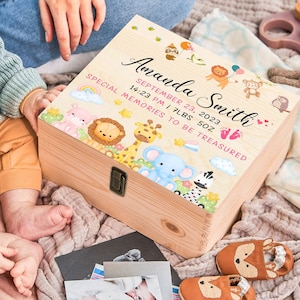 Caja de madera con forma de animal para recuerdo de bebé, regalo de Navidad, caja de madera con forma de animal para bebé, niño y niña