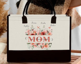 Personalized Mom/Grandma Getaway Bag With Kids/Grandkids Name, Custom Tote Bag Gift For Nana, Mom, Shopping Bag Mothers Day Gift, Nana Bag