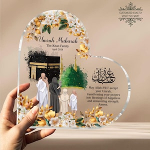 Personalised Umrah Mubarak Heart Acrylic Plaque, Hajj Mubarak Gift, Umrah Mubarak Gift For Her, Umrah Kaaba, Ramadan Mubarak, Eid Mubarak