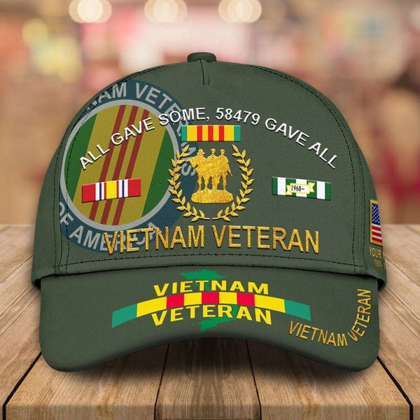 Nom personnalisé All Gave Some 58479 Gave All Casquette de vétéran du Vietnam, chapeau de vétéran, casquette entièrement imprimée cadeau pour papa, grand-père, cadeaux d'anciens combattants