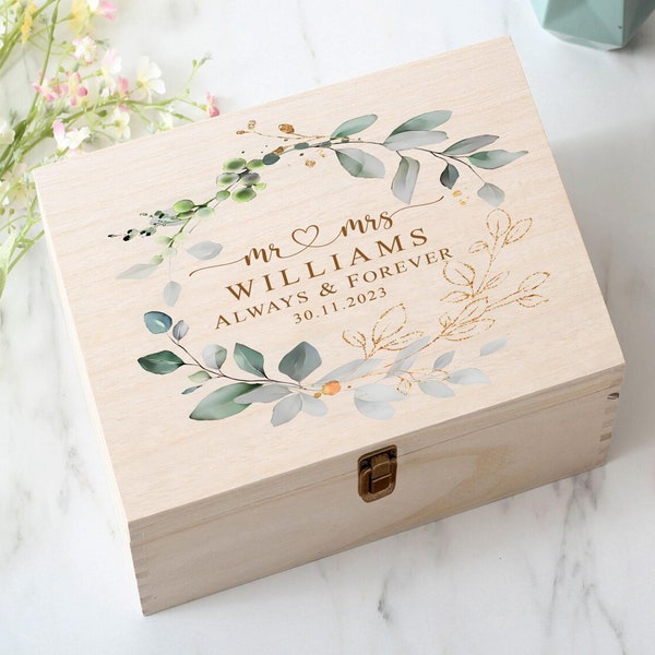 Personalized Wedding Memory Keepsake Box, Custom Bridal Shower Gift, Wooden Gift Box With Couple Name, Gifts For Wedding, Anniversary Gift