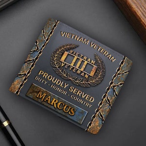 Cartera personalizada para hombres veteranos de Vietnam, orgullosamente atendida, deber - honor - cartera para hombres de campo, veterano militar, regalo de veterano orgulloso, regalo de papá