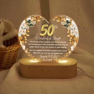 Custom 50th Anniversary Lamp Wooden Base, Golden Wedding Gifts, 50 Year Anniversary Gifts For Parents, 50th Wedding Anniversary Gifts