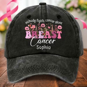 Personalized Breast Cancer Awareness Hat, Custom Name Pink Ribbon Baseball Cap, Cancer Support Gift for Women, Survivor & Fighter Cap