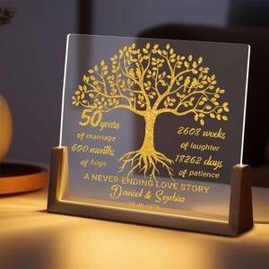 50th Wedding Anniversary Custom Night Light, Golden Tree of Love Design, Personalized Keepsake for Couples, 50 Years of Marriage Gift