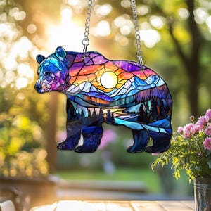Grizzly Bear Acrylic Window Hangings, Wild Animal Home Decor, Grizzly Bear Lovers Gift, Bear lover Gift, Nature Lover Gift, Gift For Mom
