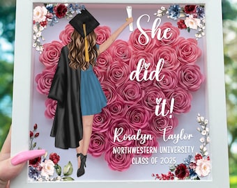 Personalized Congrats Graduation Flower Shadow Box, High School Graduation Shadow Box, Graduation Keepsake, Class Of 2025, Graduation Gift