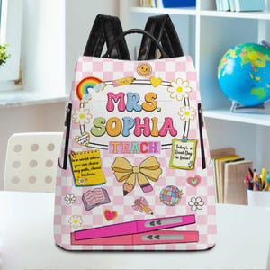 Personalization Teacher Leather Backpack, Teacher Appreciation, First Day Of School, End Of Year, Bookbag Gift For Teacher, Back To School