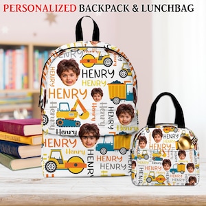 Sac à dos et sac à lunch personnalisés pour enfants, cadeau de rentrée des classes avec photo de visage personnalisée pour garçons, cartables pour enfants et tout-petits, cadeau pour enfants