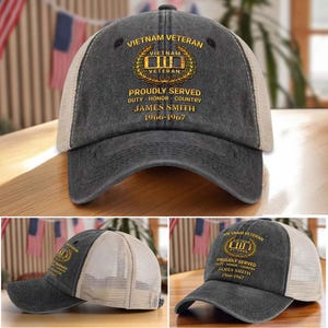 Personalized Vietnam Veteran Demin Hat With Mesh, Custom Name US Military Cap Gift For Dad, Grandpa, Veteran Day Gift, Father's Day Gift
