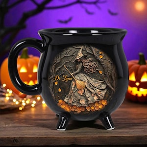 Personalized Witchy Gothic Brew Cauldron Mug, Custom Name Gothic Witch Mug for Halloween, Spooky Witchy Drinkware, Halloween Gift Idea