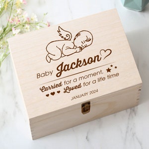 Caja de recuerdos de madera personalizada para pérdida de bebé, caja de memoria de aborto espontáneo, regalo de duelo de bebé ángel, bebé ángel, pérdida de bebé, en memoria del niño