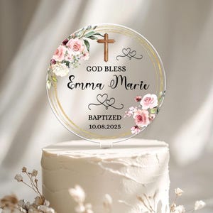 Personalized God Bless Cake Topper, Custom Photo Cake Topper For Baptism, Christening Cake Topper With Date, First Communion Cake Topper