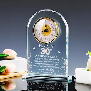 Custom 30th Pearl Anniversary Wedding Gift, 30 Years of Marriage Acrylic Desk Table Clock, 30th Wedding for Couple, Parents, Grandparents