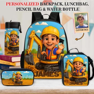 Custom Kids Backpack, Excavator Truck Back To School Backpack, Construction Backpack Birthday Gift For Boys, School Bag For Children Toddler