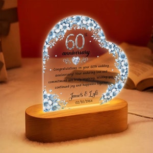 60th Anniversary Wooden Base Lamp, Diamond Wedding Gifts, 60th Anniversary Gifts For Parents,  60th Wedding Anniversary Gifts, Wedding Gifts