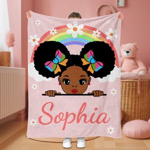 Personalized Black Kid Blanket, Custom African American Birthday Gift, Christmas Gift For Daughter, Peekaboo Girl Blanket, Little Black Girl